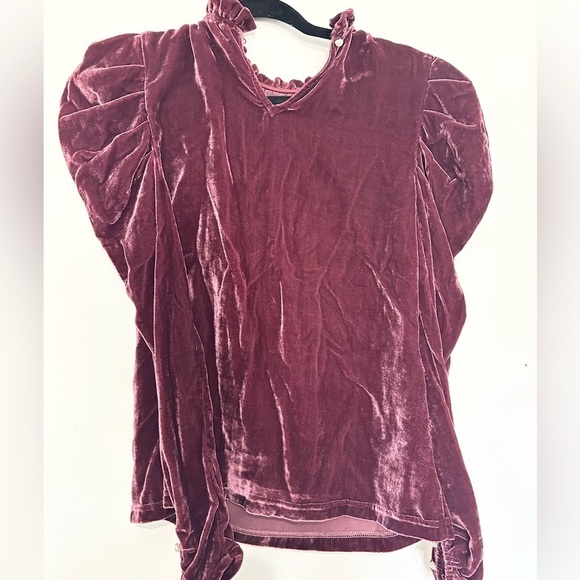 WAYF Erika Puff Sleeve Meridian maroon Velvet Top XS crushed velvet holiday - Picture 3 of 4